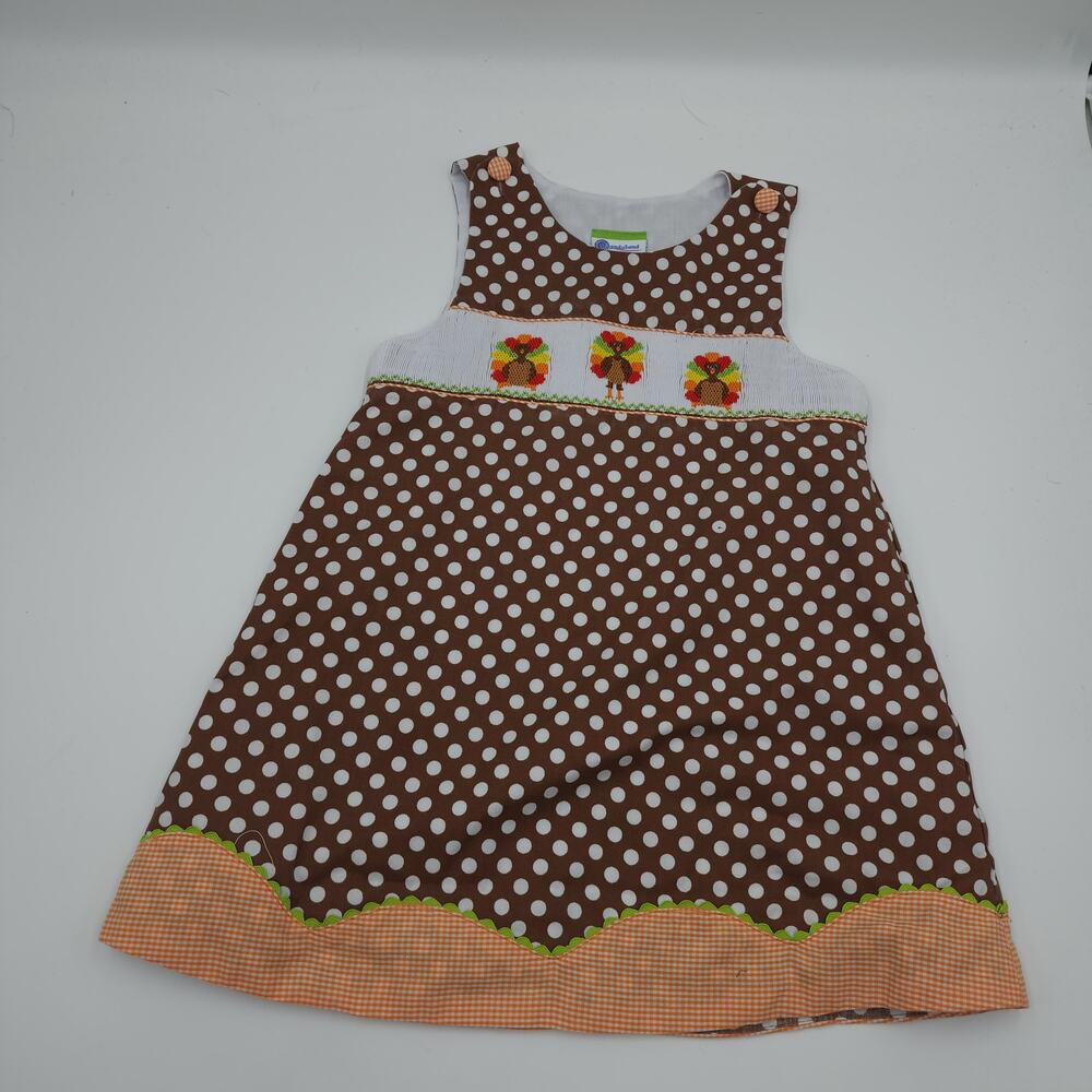 Candyland Girls Embroidered Turkey Smocked Thanksgiving Dress Size 3T